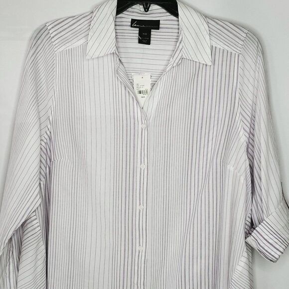 NEW Lane Bryant Button Down Shirt Sz 18 20 White Purple Stripe Long Sleeve - Picture 2 of 6